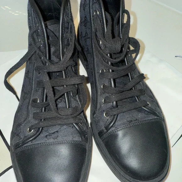 Gucci Men’s Black Monogram High-Top Sneakers - Picture 2 of 6